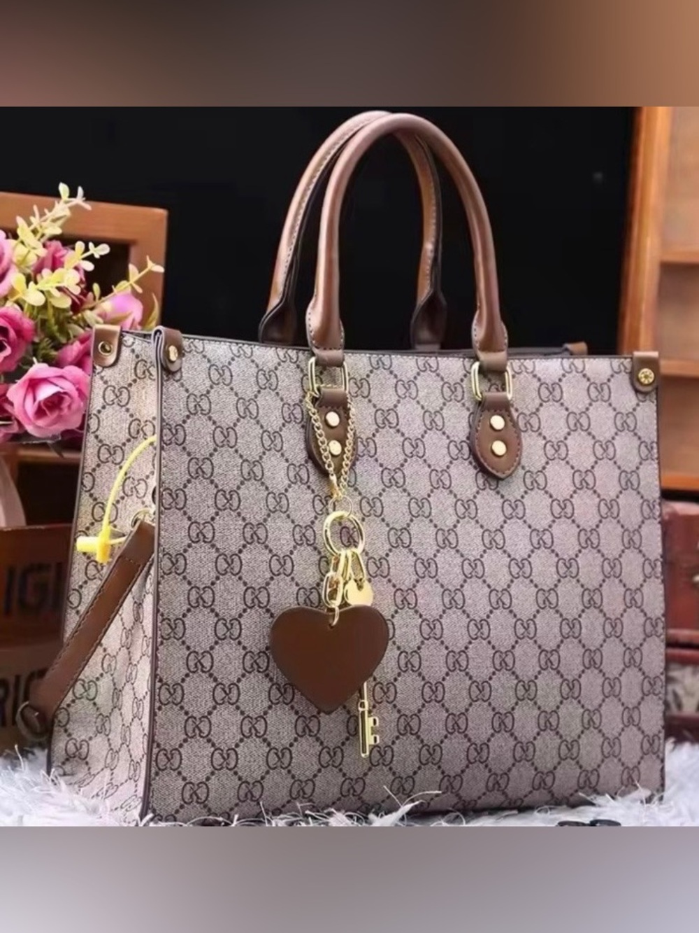 Women’s Large Tote Handbag Monogram Print Shoulder Bag Top Handle Purse